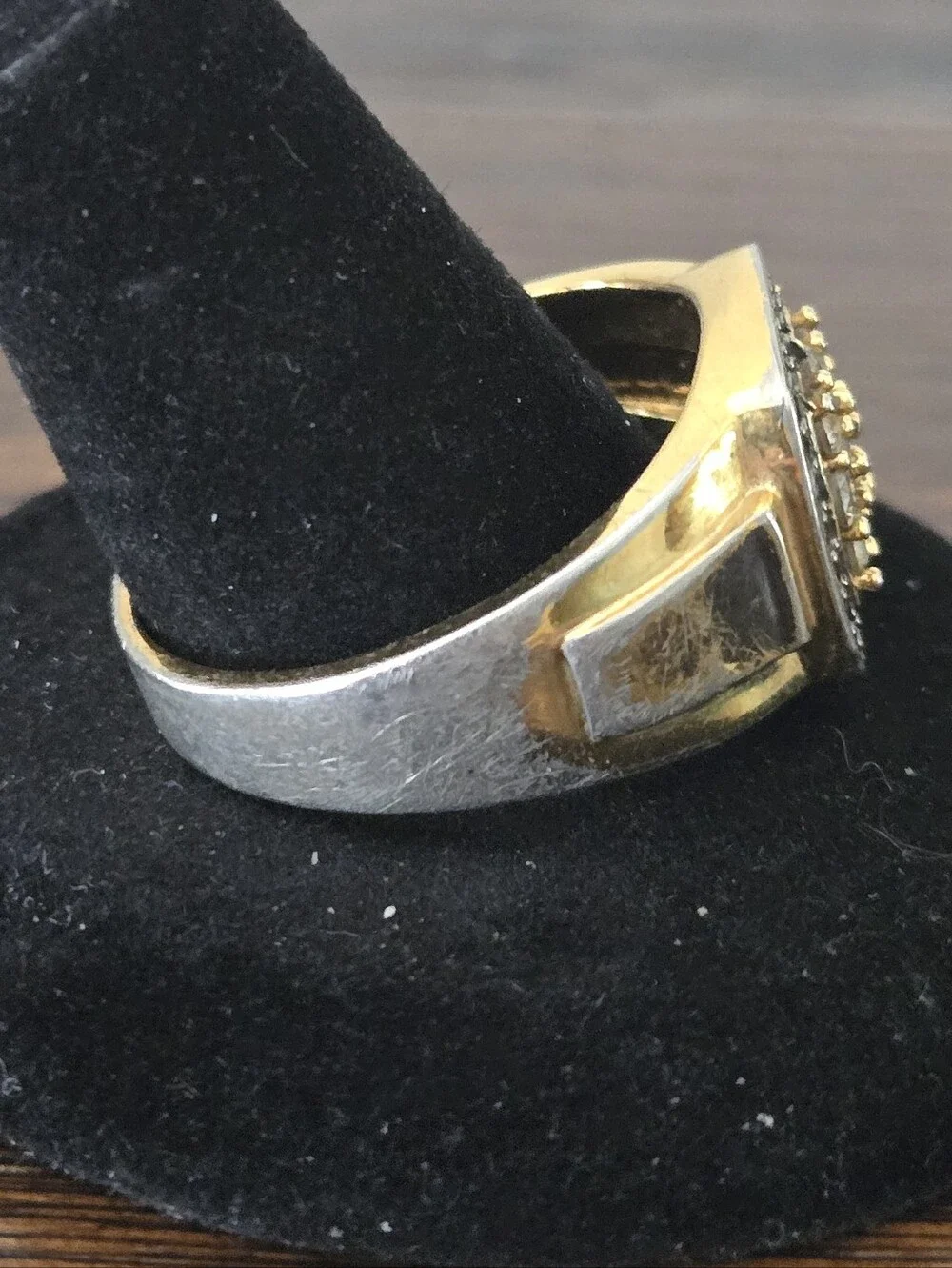 VTG 80s RSC Gold Plated Faux Black White Diamond Cushion Set Signet Ring 13